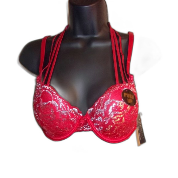 Youmita 36B Chili Pepper Metallic Lace Strappy Bra & Large Hipster Set NWT - Picture 2 of 10
